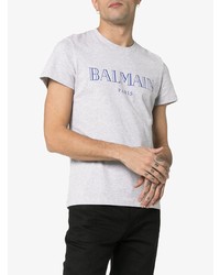 graues bedrucktes T-Shirt mit einem Rundhalsausschnitt von Balmain