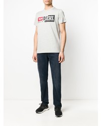 graues bedrucktes T-Shirt mit einem Rundhalsausschnitt von Diesel