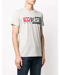 graues bedrucktes T-Shirt mit einem Rundhalsausschnitt von Diesel