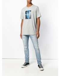 graues bedrucktes T-Shirt mit einem Rundhalsausschnitt von Diesel