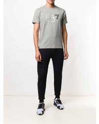 graues bedrucktes T-Shirt mit einem Rundhalsausschnitt von Ea7 Emporio Armani