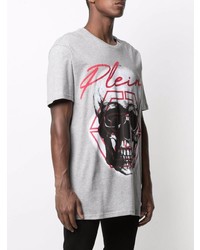 graues bedrucktes T-Shirt mit einem Rundhalsausschnitt von Philipp Plein