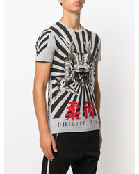 graues bedrucktes T-Shirt mit einem Rundhalsausschnitt von Philipp Plein