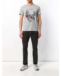 graues bedrucktes T-Shirt mit einem Rundhalsausschnitt von Alexander McQueen