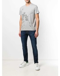 graues bedrucktes T-Shirt mit einem Rundhalsausschnitt von Alexander McQueen