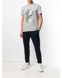 graues bedrucktes T-Shirt mit einem Rundhalsausschnitt von Alexander McQueen