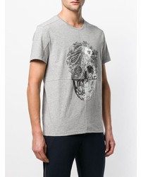 graues bedrucktes T-Shirt mit einem Rundhalsausschnitt von Alexander McQueen