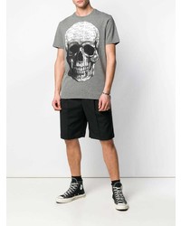 graues bedrucktes T-Shirt mit einem Rundhalsausschnitt von Philipp Plein