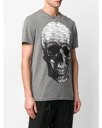 graues bedrucktes T-Shirt mit einem Rundhalsausschnitt von Philipp Plein