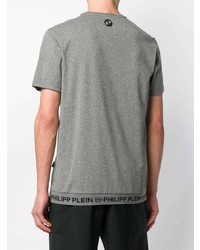 graues bedrucktes T-Shirt mit einem Rundhalsausschnitt von Philipp Plein