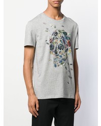 graues bedrucktes T-Shirt mit einem Rundhalsausschnitt von Alexander McQueen