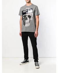 graues bedrucktes T-Shirt mit einem Rundhalsausschnitt von Philipp Plein