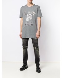 graues bedrucktes T-Shirt mit einem Rundhalsausschnitt von Philipp Plein