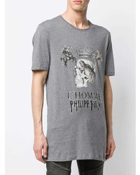 graues bedrucktes T-Shirt mit einem Rundhalsausschnitt von Philipp Plein