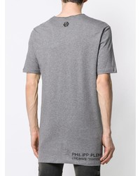 graues bedrucktes T-Shirt mit einem Rundhalsausschnitt von Philipp Plein