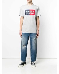 graues bedrucktes T-Shirt mit einem Rundhalsausschnitt von Tommy Jeans