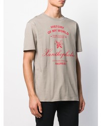 graues bedrucktes T-Shirt mit einem Rundhalsausschnitt von Raf Simons