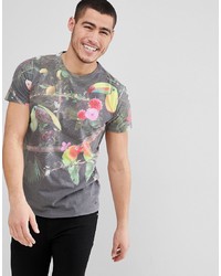 graues bedrucktes T-Shirt mit einem Rundhalsausschnitt von Solid