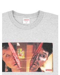 graues bedrucktes T-Shirt mit einem Rundhalsausschnitt von Supreme