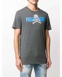 graues bedrucktes T-Shirt mit einem Rundhalsausschnitt von Philipp Plein