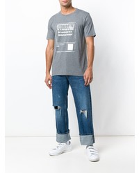 graues bedrucktes T-Shirt mit einem Rundhalsausschnitt von Maison Margiela