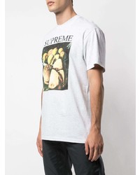 graues bedrucktes T-Shirt mit einem Rundhalsausschnitt von Supreme