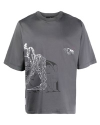 graues bedrucktes T-Shirt mit einem Rundhalsausschnitt von Stone Island Shadow Project
