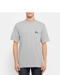 graues bedrucktes T-Shirt mit einem Rundhalsausschnitt von Stussy