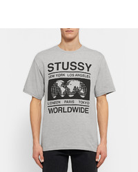 graues bedrucktes T-Shirt mit einem Rundhalsausschnitt von Stussy