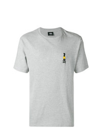 graues bedrucktes T-Shirt mit einem Rundhalsausschnitt von Stussy