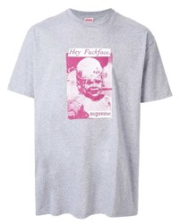 graues bedrucktes T-Shirt mit einem Rundhalsausschnitt von Supreme