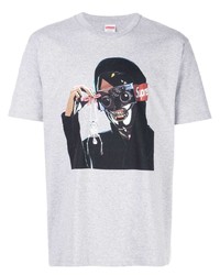 graues bedrucktes T-Shirt mit einem Rundhalsausschnitt von Supreme