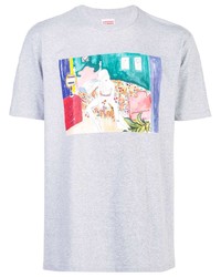 graues bedrucktes T-Shirt mit einem Rundhalsausschnitt von Supreme