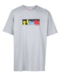 graues bedrucktes T-Shirt mit einem Rundhalsausschnitt von Supreme