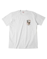 graues bedrucktes T-Shirt mit einem Rundhalsausschnitt von Supreme