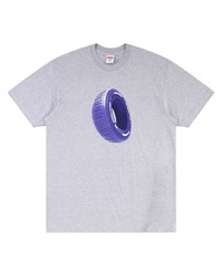 graues bedrucktes T-Shirt mit einem Rundhalsausschnitt von Supreme