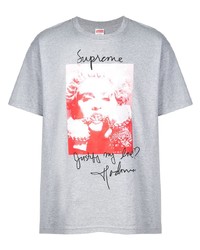 graues bedrucktes T-Shirt mit einem Rundhalsausschnitt von Supreme