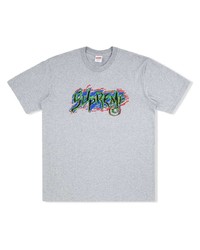 graues bedrucktes T-Shirt mit einem Rundhalsausschnitt von Supreme