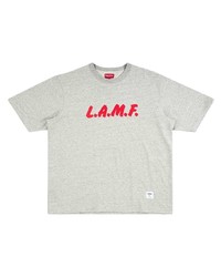 graues bedrucktes T-Shirt mit einem Rundhalsausschnitt von Supreme