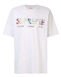 graues bedrucktes T-Shirt mit einem Rundhalsausschnitt von Supreme