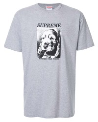 graues bedrucktes T-Shirt mit einem Rundhalsausschnitt von Supreme