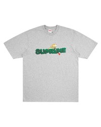 graues bedrucktes T-Shirt mit einem Rundhalsausschnitt von Supreme