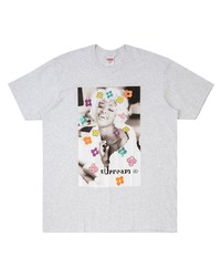 graues bedrucktes T-Shirt mit einem Rundhalsausschnitt von Supreme