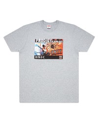 graues bedrucktes T-Shirt mit einem Rundhalsausschnitt von Supreme