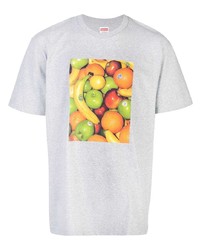 graues bedrucktes T-Shirt mit einem Rundhalsausschnitt von Supreme