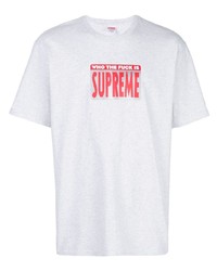 graues bedrucktes T-Shirt mit einem Rundhalsausschnitt von Supreme