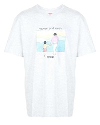 graues bedrucktes T-Shirt mit einem Rundhalsausschnitt von Supreme