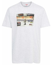 graues bedrucktes T-Shirt mit einem Rundhalsausschnitt von Supreme