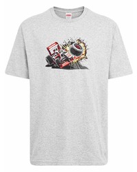 graues bedrucktes T-Shirt mit einem Rundhalsausschnitt von Supreme
