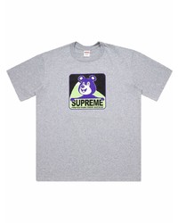 graues bedrucktes T-Shirt mit einem Rundhalsausschnitt von Supreme